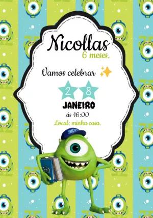 Convite Aniversário Mike Wazowski Monstros S.A. para Editar