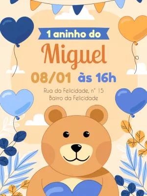 Convite de Aniversário Ursinho Fofo para Editar Online