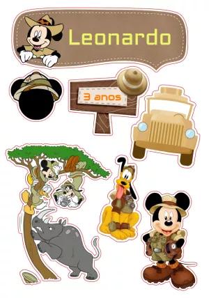 Topo de Bolo Mickey Safari Editável para Aniversário