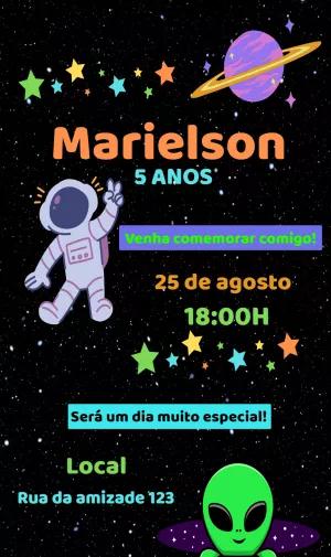 Convite de Aniversário Astronauta no Espaço para Editar Online