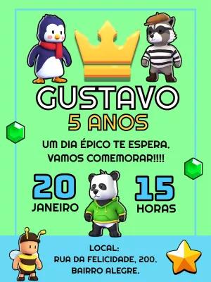 Convite de Aniversário Stumble Guys com Personagens para Editar