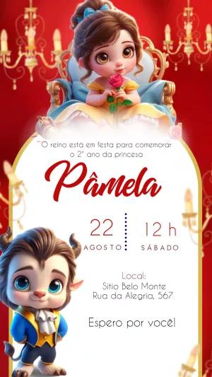 Invitación de Cumpleaños La Bella y la Bestia para Editar Online