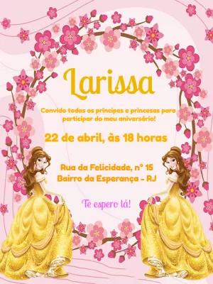 Convite de Aniversário Princesa Bela para Editar Online