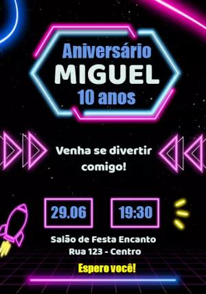 Convite Aniversário Neon com Tema Gamer para Editar Online