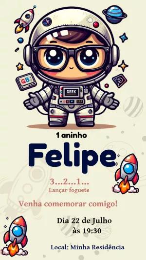 Convite de Aniversário Astronauta Fofo para Editar Online
