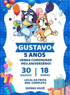 Convite de Aniversário Bluey e Bingo para Editar Online