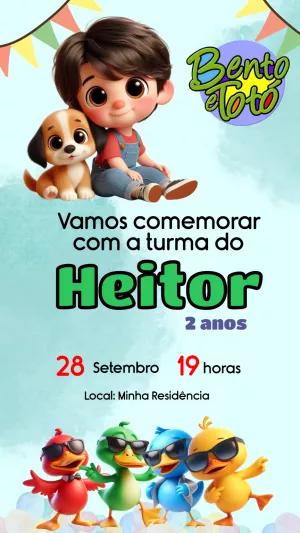Convite de Aniversário Bento e Totó para Editar Online