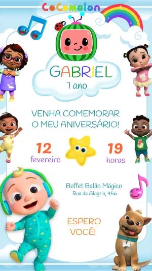 Convite Aniversário Cocomelon com Personagens para Editar Online