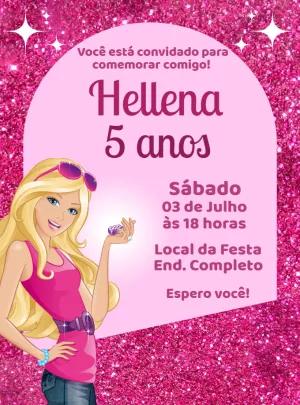 Convite de Aniversário Barbie com Glitter para Editar Online