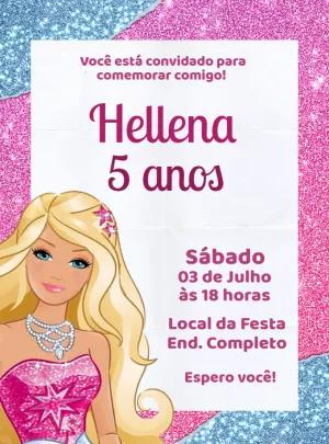 Convite Aniversário Barbie Glitter para Editar Online