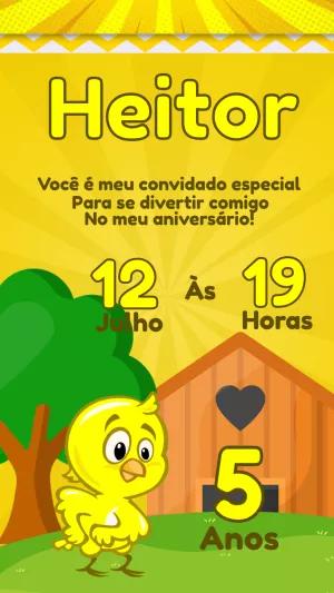 Convite Aniversário Pintinho Amarelinho para Editar Online