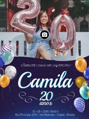 Convite de Aniversário Feminino com Foto para Editar Online