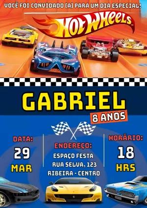 Convite Aniversário Hotwheels com Carros para Editar Online