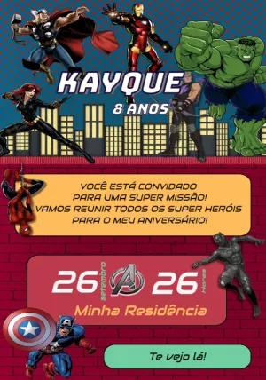 Convite de Aniversário Vingadores com Heróis para Editar Online