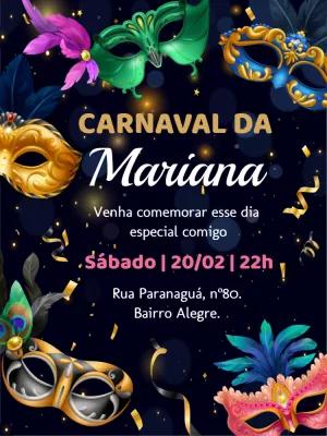 Convite de Aniversário Carnaval com Máscaras para Editar Online