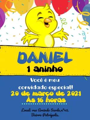 Convite de Aniversário Pintinho Amarelinho para Editar Online