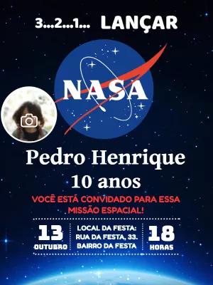 Convite Aniversário Nasa Espacial com Foto para Editar Online