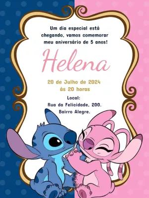 Convite Aniversário Stitch e Angel para Editar Online