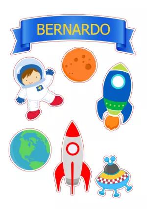 Topo de Bolo Festa Astronauta com Nome para Editar Online