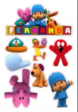 Topo de Bolo Pocoyo com Personagens para Editar e Imprimir