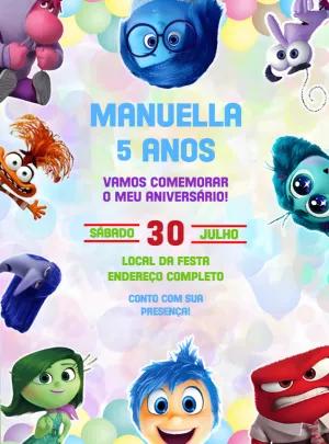 Convite Aniversário Divertida Mente 2 com Personagens para Editar