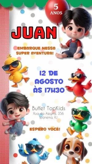 Convite de Aniversário Bento e Totó para Editar Online e Imprimir