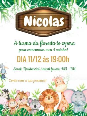 Convite Aniversário Safari com Animais para Editar Online