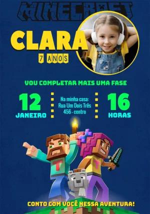 Convite Aniversário Minecraft com Foto para Editar Online