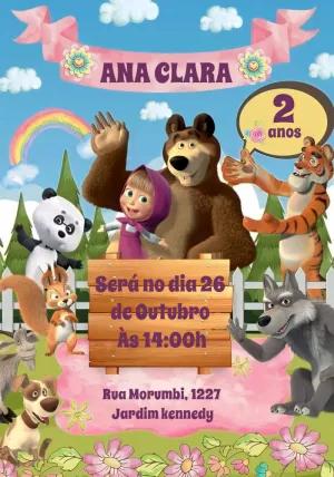 Convite de Aniversário Masha e o Urso para Editar Online