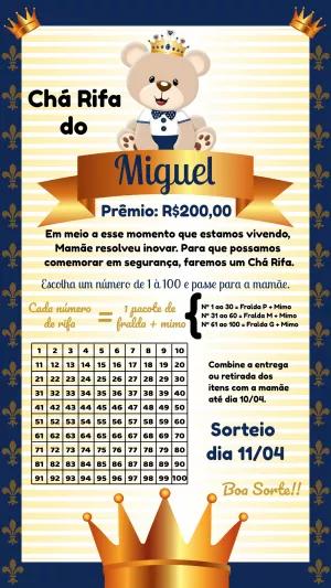 Convite Chá Rifa Ursinho Príncipe para Editar Online