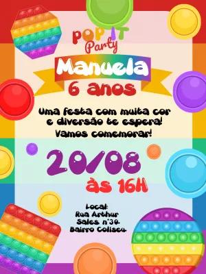 Convite de Aniversário Pop It Colorido para Editar Online