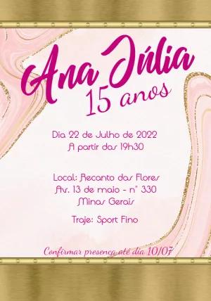 Convite Aniversário Mármore Rosa e Glitter para Editar Online