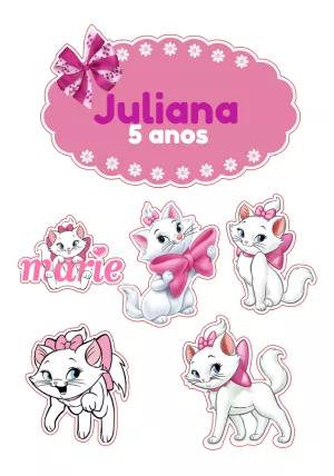 Topo de Bolo Gatinha Marie Editável para Aniversário
