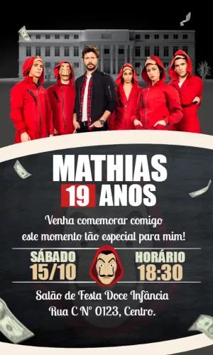 Convite Aniversário A Casa de Papel para Editar Online