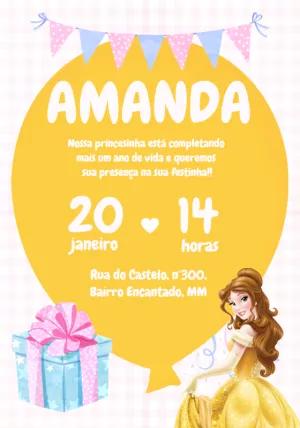 Convite Aniversário da Bela e a Fera para Editar Online