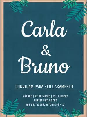 Convite de Casamento com Folhagens para Editar Online