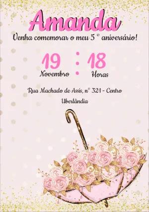 Convite Aniversário Chuva de Amor com Flores para Editar Online
