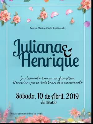 Convite de Casamento Floral Azul para Editar Online