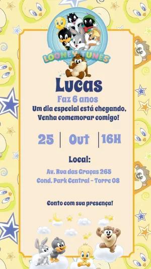 Convite de Aniversário Looney Tunes Baby para Editar Online