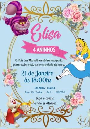 Convite Aniversário Alice no País das Maravilhas para Editar