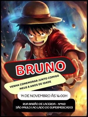 Convite de Aniversário One Piece Editável para Imprimir