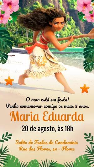 Convite de Aniversário Moana para Editar e Imprimir Online