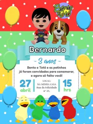 Convite Aniversário Bento e Totó e Patinhos para Editar Online