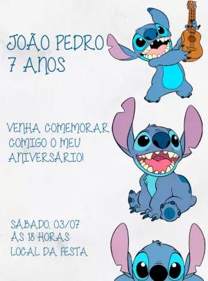 Convite de Aniversário Stitch para Editar Online e Imprimir