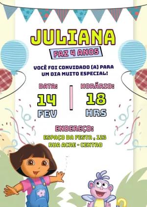 Convite de Aniversário Dora Aventureira para Editar Online