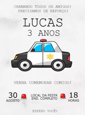 Convite de Aniversário Policial com Carro para Editar Online