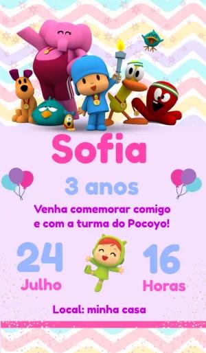 Convite de Aniversário Pocoyo e Turma para Editar Online