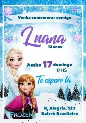 Convite de Aniversário Frozen com Elsa e Anna para Editar Online