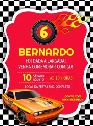 Convite Aniversário Carros de Corrida Veloz para Editar Online