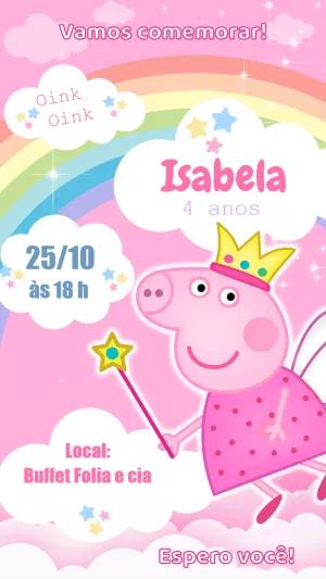 Convite Aniversário Peppa Pig Fada para Editar Online